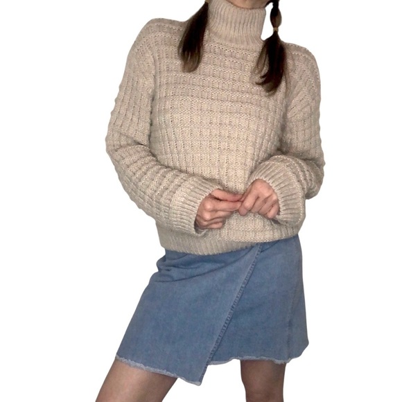 H&M Fisherman Sweater Oversized XS Cableknit Neutral Beige High Neck Preppy - Picture 1 of 9